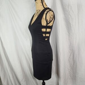 FAITH IN LOVE Size 4 Black Open Side Straps V-neck Cut Out‎ Bodycon Sheath Dress